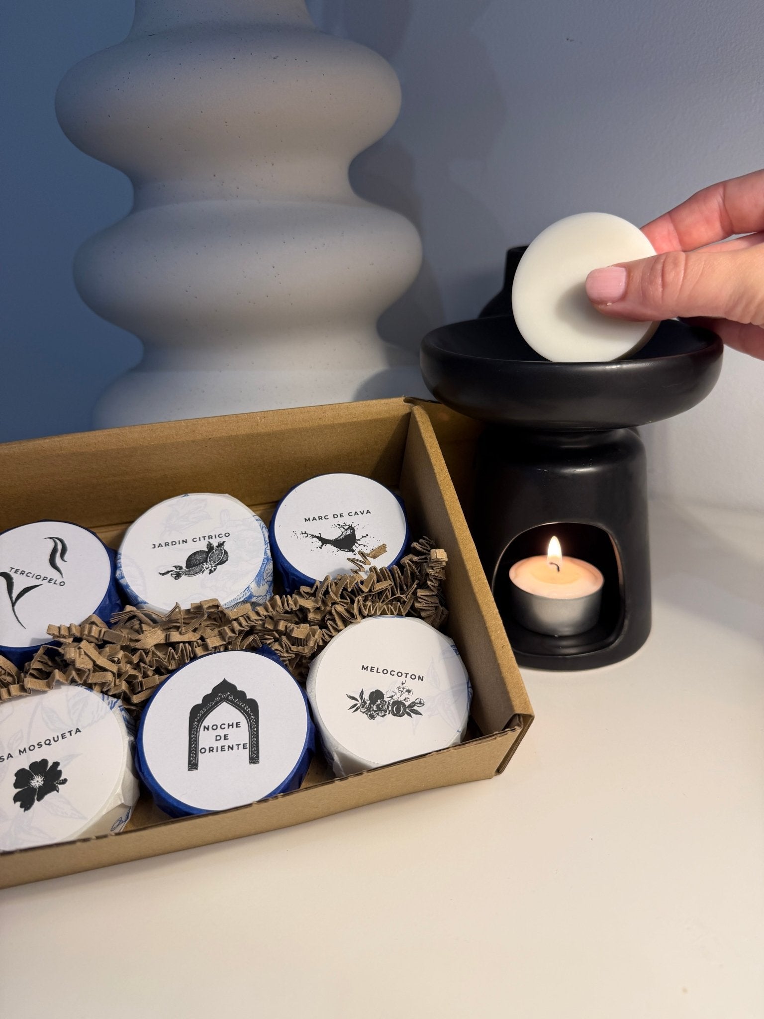 Pack Inicio Wax Melts – 6 Sentidos con quemador Caliz - Vibras Artesanía