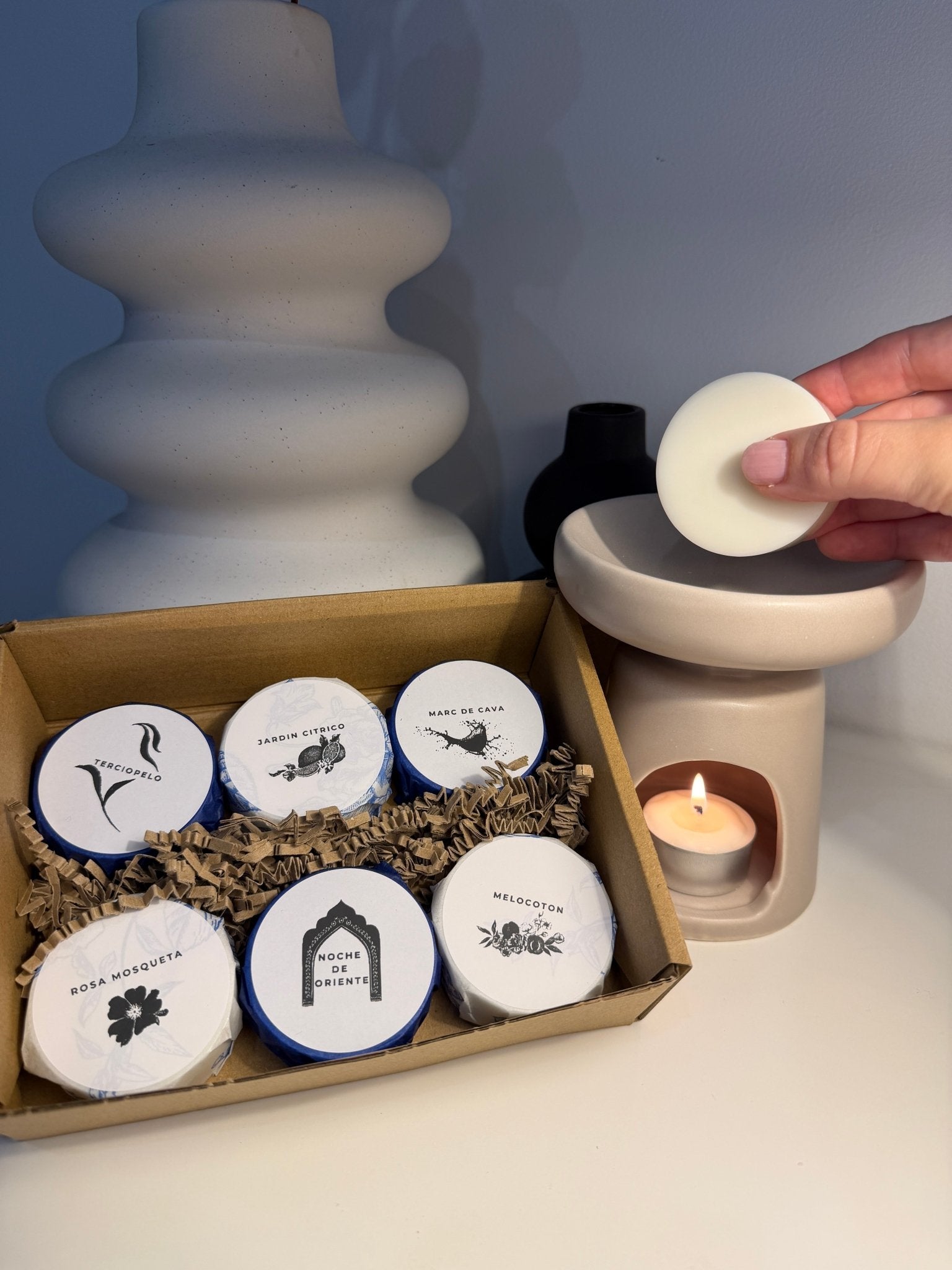 Pack Inicio Wax Melts – 6 Sentidos con quemador Caliz - Vibras Artesanía