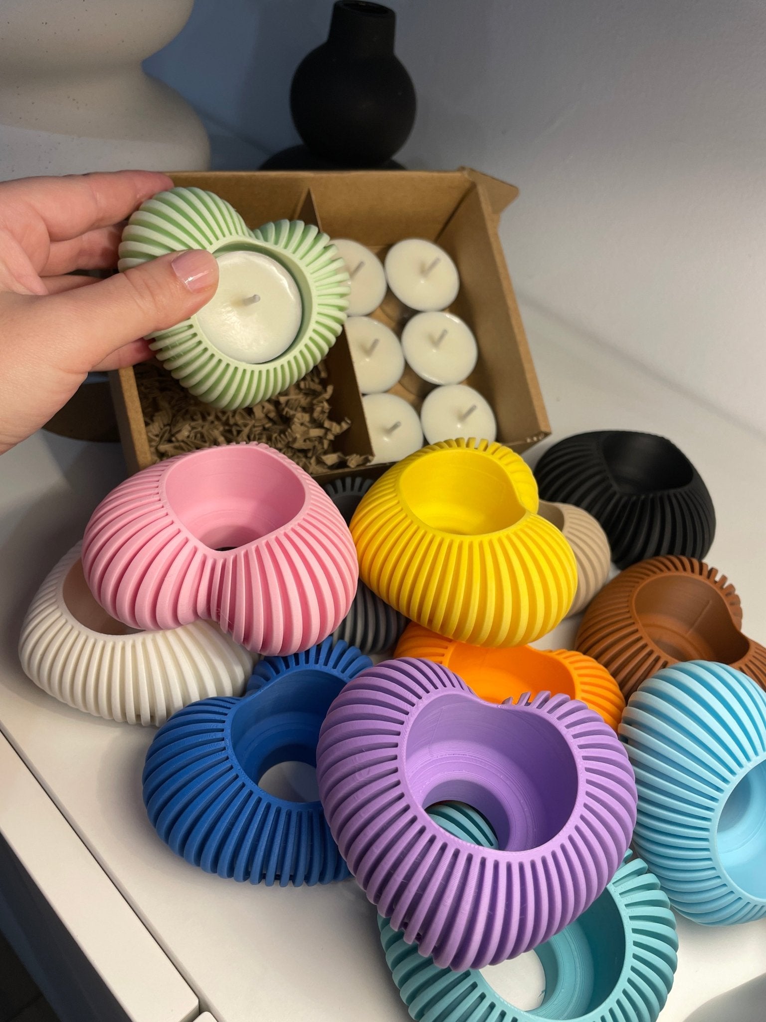 Pack portavelas 3D Corazón con velas aromáticas - Vibras Artesanía