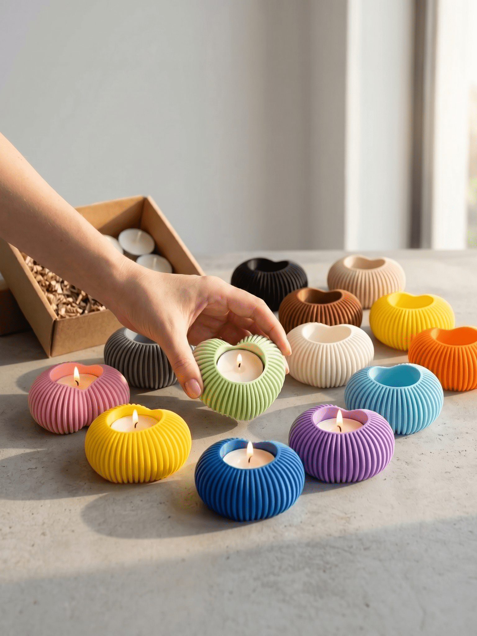 Porta velas 3D corazon + velas de te - Vibras Artesanía